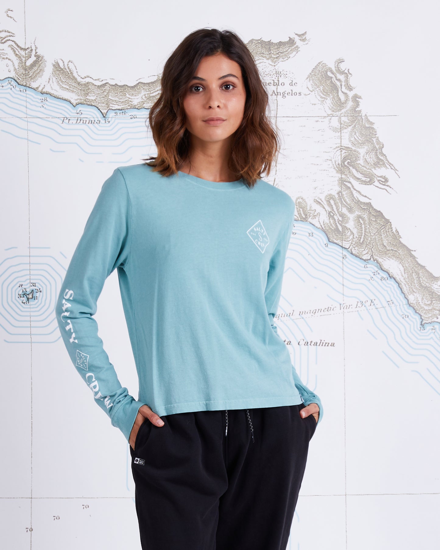 TIPPET LONG SLEEVE SKIMMER TEE - Dusty Turq