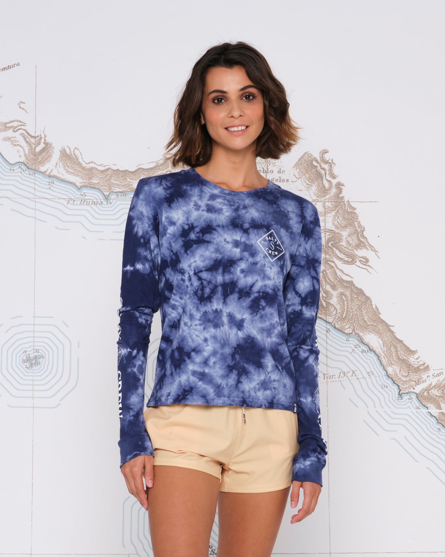 TIPPET LONG SLEEVE SKIMMER TEE - Navy Tie Dye