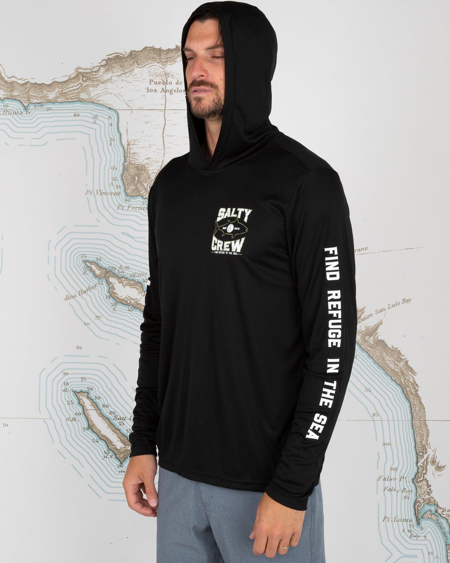 TIGHT LINES HOOD SUNSHIRT - Black