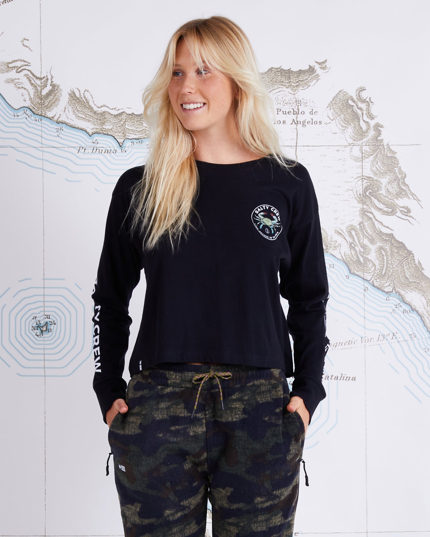 BLUE CRABBER LS CROP - Black